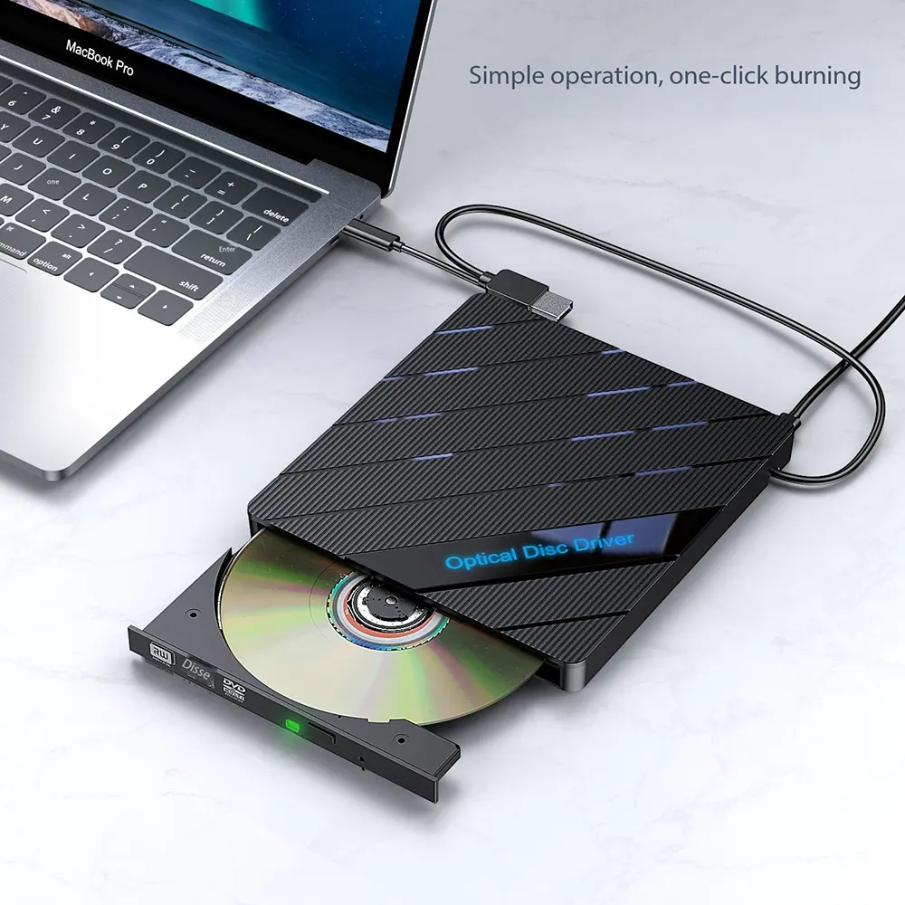 7-in-1 External Optical Drive with Colored Lights